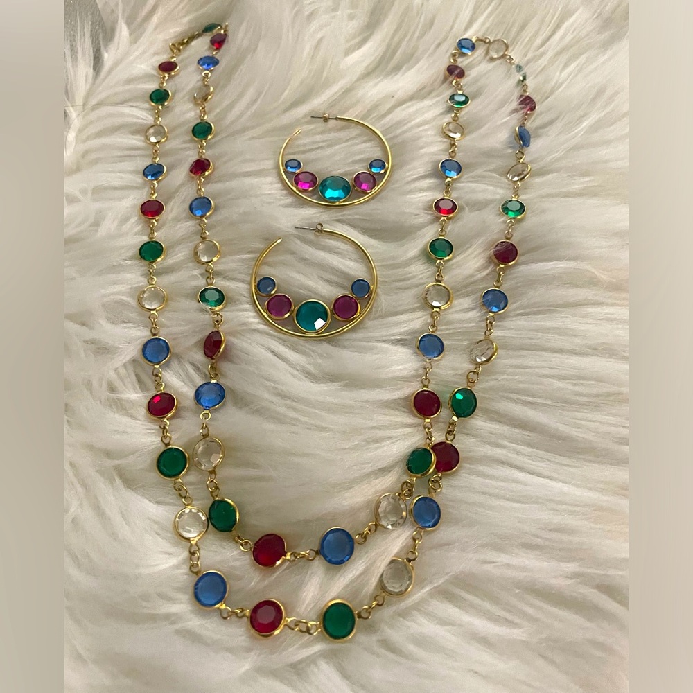 Vintage MONET 1960 BEZEL NECKLACE Set